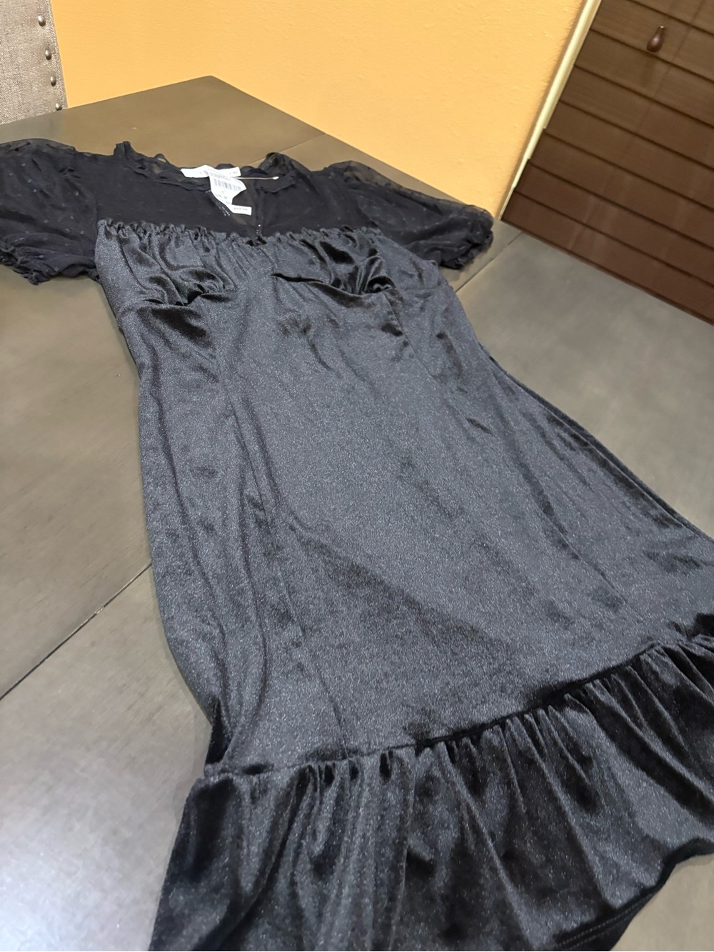 LUSH- Black velvet Midi Dress with Ruffle Hem